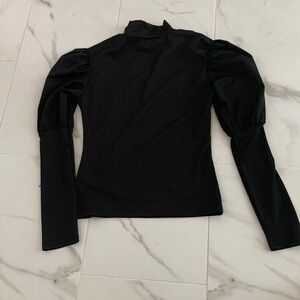 High neck black puff sleeve top